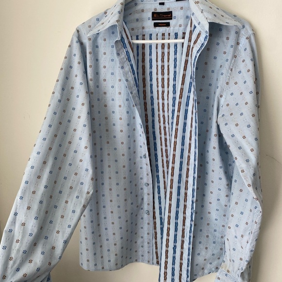 Ben Sherman Men's Light Blue Patterned Shirt - Picture 2 of 4